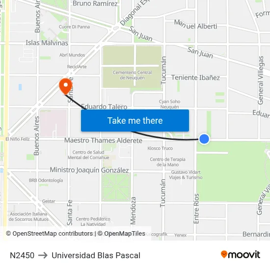 N2450 to Universidad Blas Pascal map