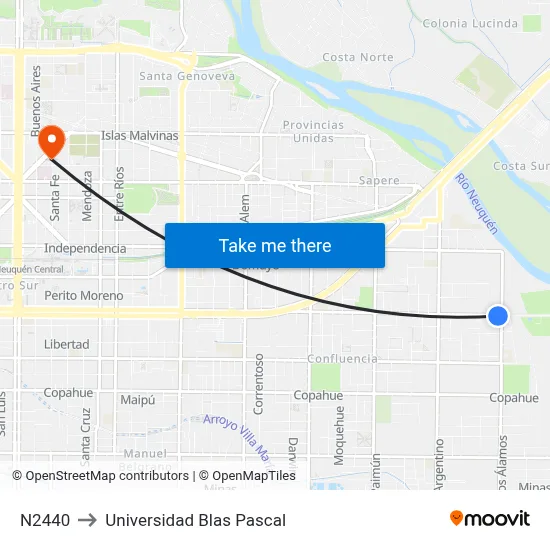 N2440 to Universidad Blas Pascal map