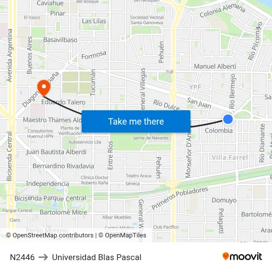 N2446 to Universidad Blas Pascal map