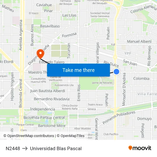 N2448 to Universidad Blas Pascal map