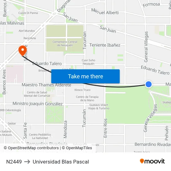 N2449 to Universidad Blas Pascal map