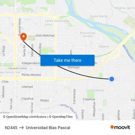 N2445 to Universidad Blas Pascal map