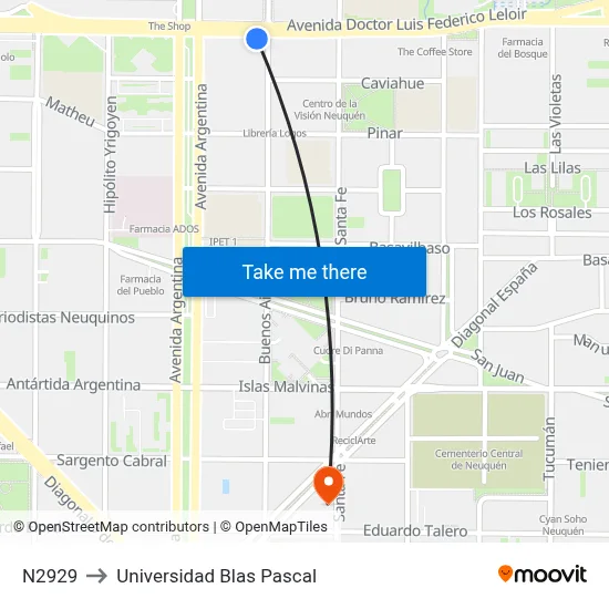 N2929 to Universidad Blas Pascal map
