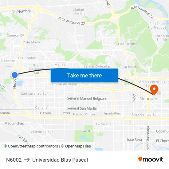 N6002 to Universidad Blas Pascal map