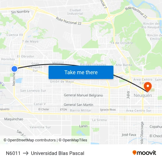 N6011 to Universidad Blas Pascal map