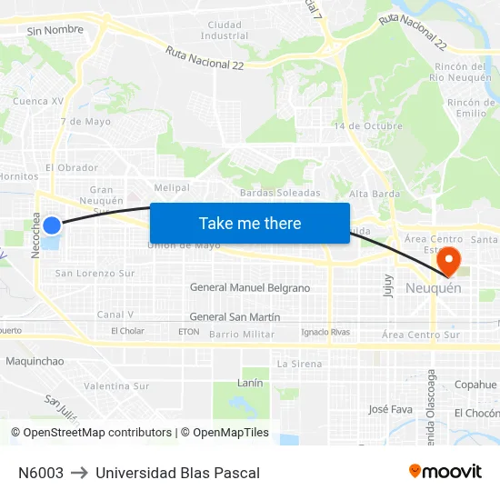 N6003 to Universidad Blas Pascal map