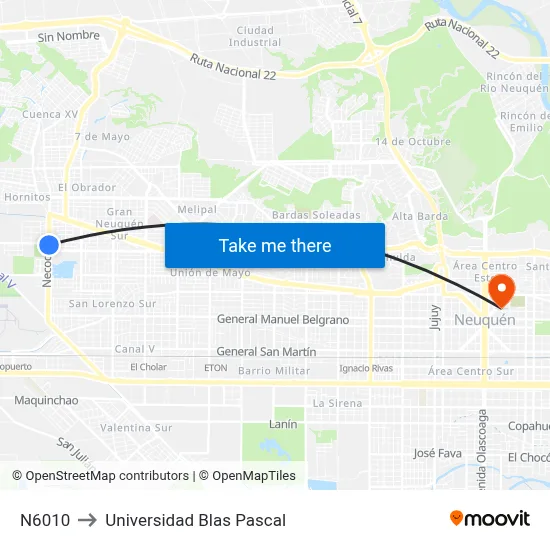 N6010 to Universidad Blas Pascal map