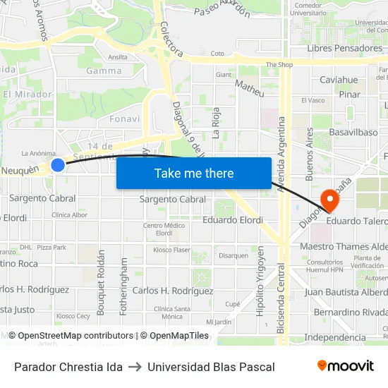 Parador Chrestia Ida to Universidad Blas Pascal map