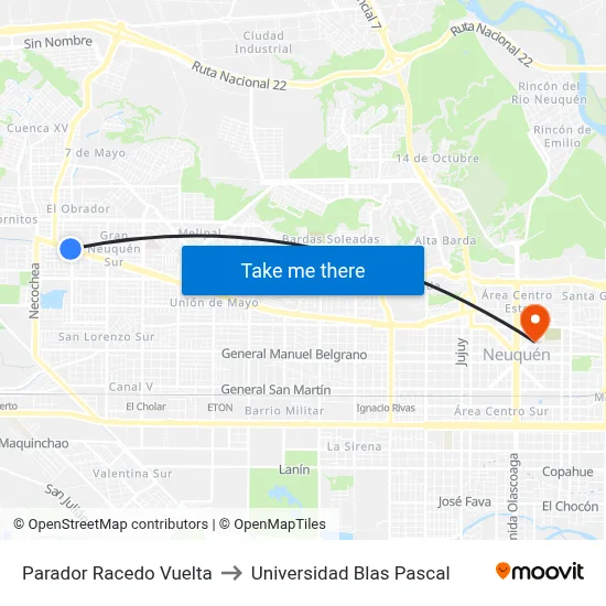 Parador Racedo Vuelta to Universidad Blas Pascal map