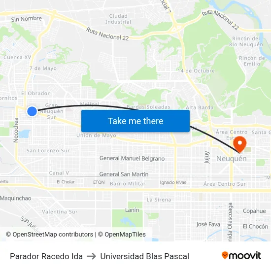 Parador Racedo Ida to Universidad Blas Pascal map