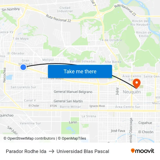 Parador Rodhe Ida to Universidad Blas Pascal map