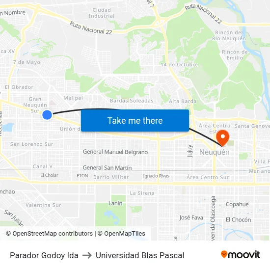 Parador Godoy Ida to Universidad Blas Pascal map