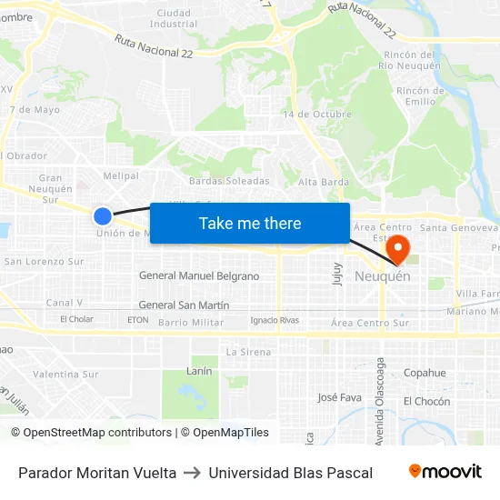 Parador Moritan Vuelta to Universidad Blas Pascal map