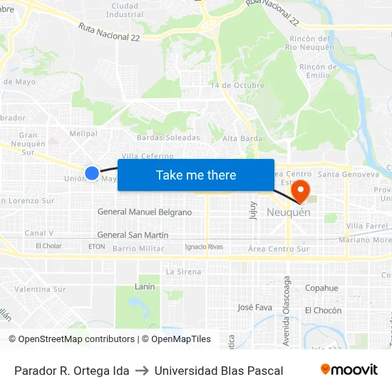Parador R. Ortega Ida to Universidad Blas Pascal map