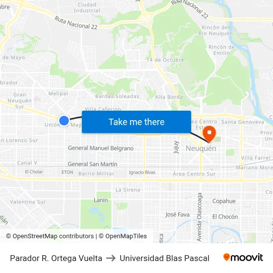 Parador R. Ortega Vuelta to Universidad Blas Pascal map