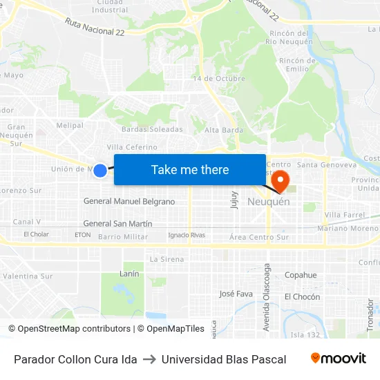 Parador Collon Cura Ida to Universidad Blas Pascal map