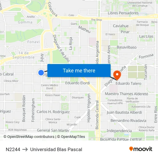 N2244 to Universidad Blas Pascal map