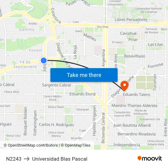 N2243 to Universidad Blas Pascal map