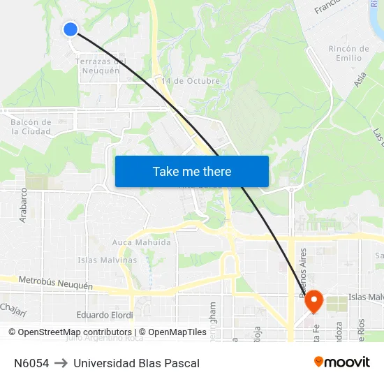 N6054 to Universidad Blas Pascal map