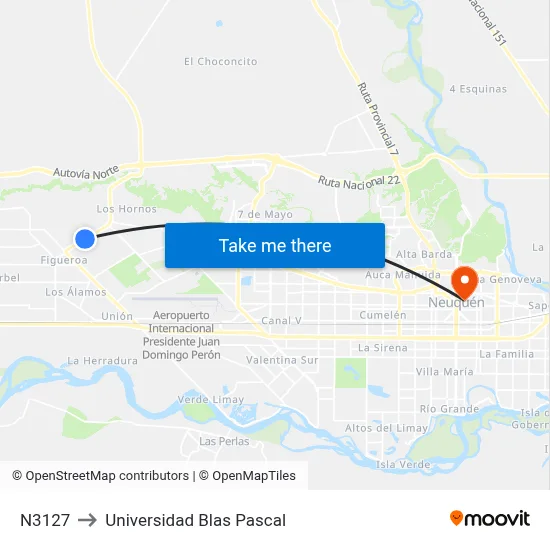N3127 to Universidad Blas Pascal map
