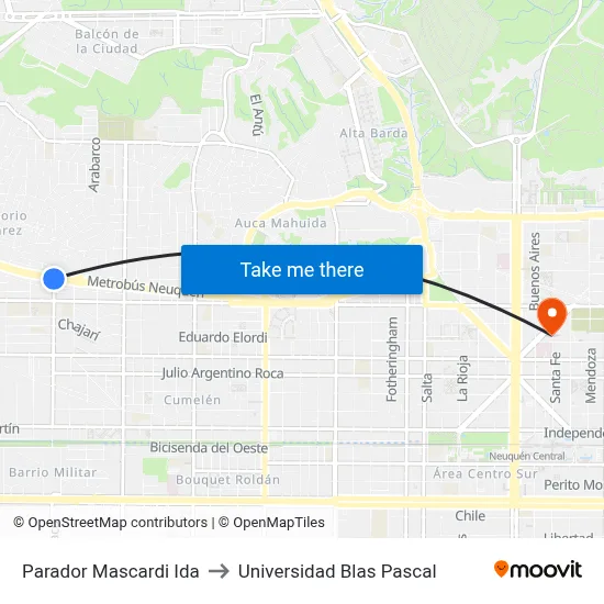 Parador Mascardi Ida to Universidad Blas Pascal map
