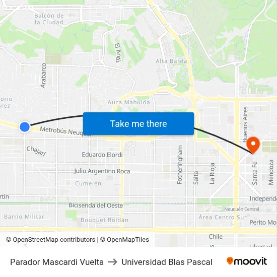Parador Mascardi Vuelta to Universidad Blas Pascal map