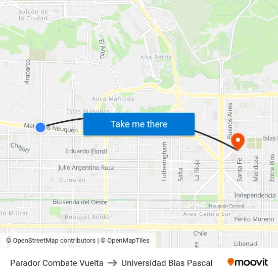 Parador Combate Vuelta to Universidad Blas Pascal map