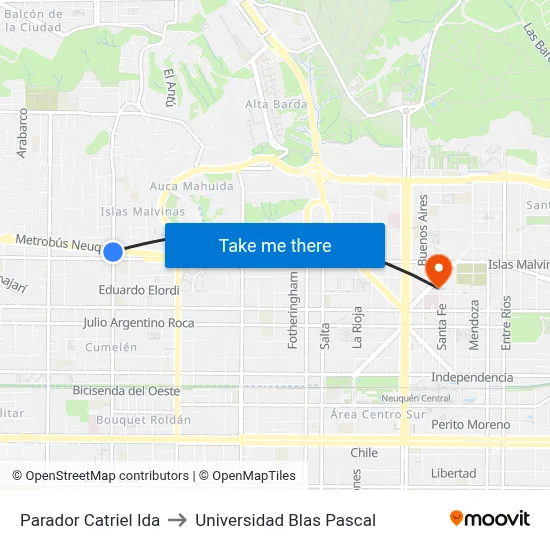 Parador Catriel Ida to Universidad Blas Pascal map