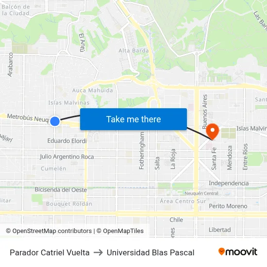 Parador Catriel Vuelta to Universidad Blas Pascal map
