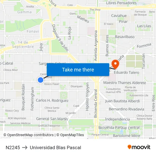 N2245 to Universidad Blas Pascal map