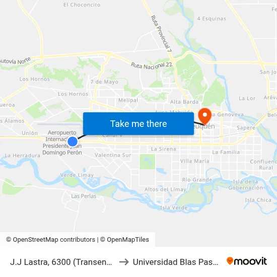J.J Lastra, 6300 (Transener) to Universidad Blas Pascal map