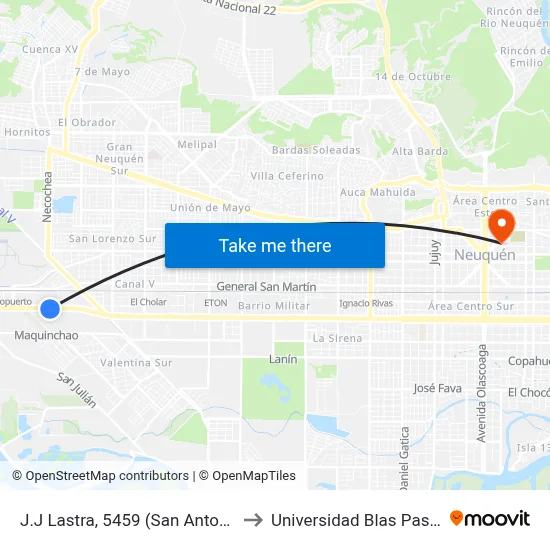 J.J Lastra, 5459 (San Antonio) to Universidad Blas Pascal map