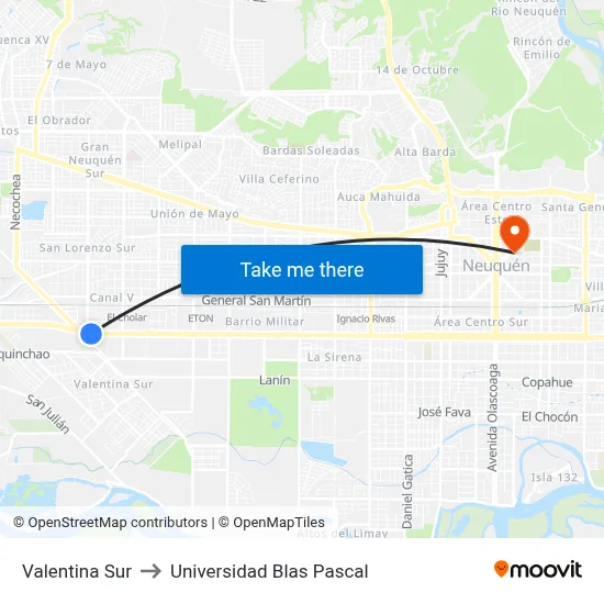 Valentina Sur to Universidad Blas Pascal map