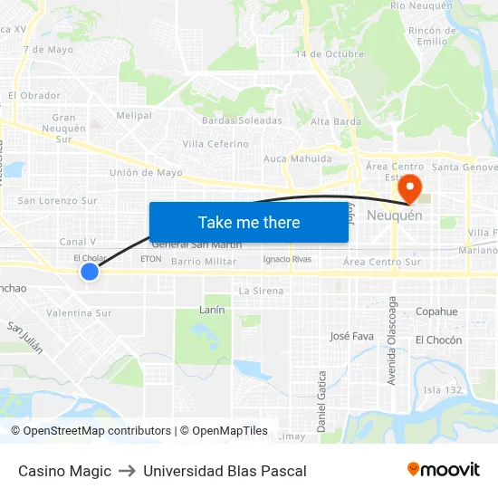 Casino Magic to Universidad Blas Pascal map