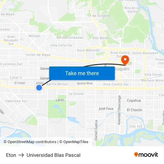 Eton to Universidad Blas Pascal map