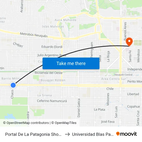 Portal De La Patagonia Shopping to Universidad Blas Pascal map