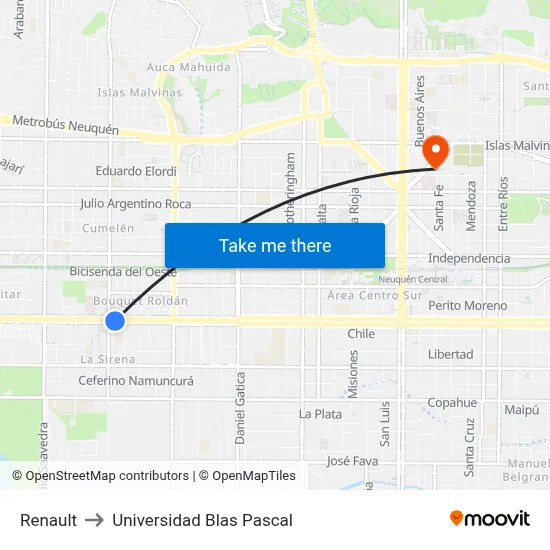 Renault to Universidad Blas Pascal map