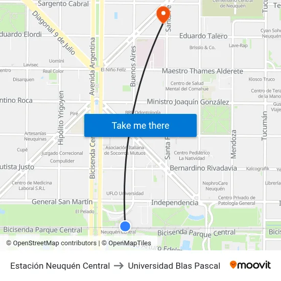 Estación Neuquén Central to Universidad Blas Pascal map