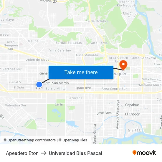 Apeadero Eton to Universidad Blas Pascal map