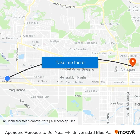 Apeadero Aeropuerto Del Neuquén to Universidad Blas Pascal map