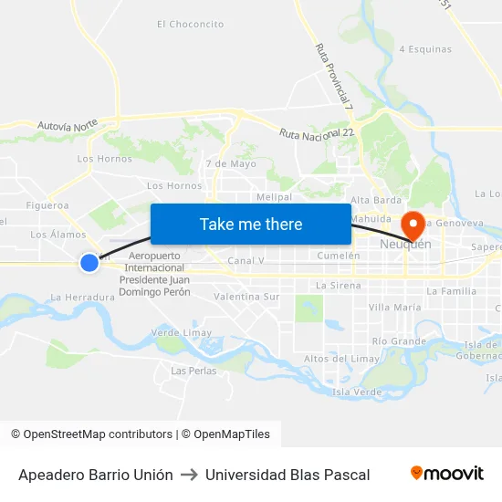 Apeadero Barrio Unión to Universidad Blas Pascal map