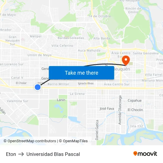 Eton to Universidad Blas Pascal map