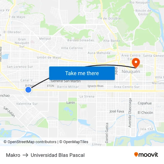 Makro to Universidad Blas Pascal map
