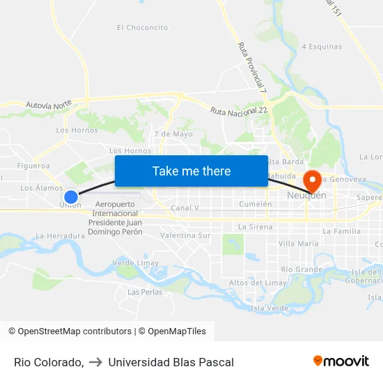 Rio Colorado, to Universidad Blas Pascal map