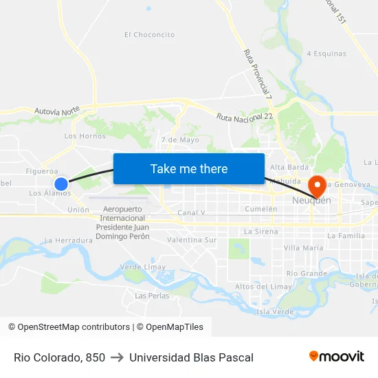 Rio Colorado, 850 to Universidad Blas Pascal map