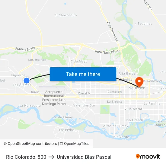 Rio Colorado, 800 to Universidad Blas Pascal map