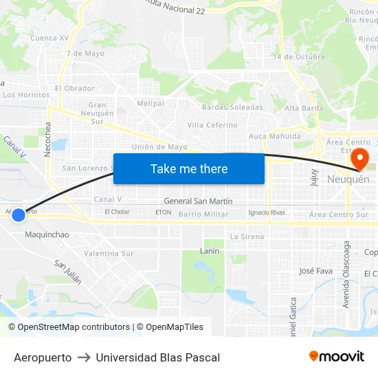 Aeropuerto to Universidad Blas Pascal map