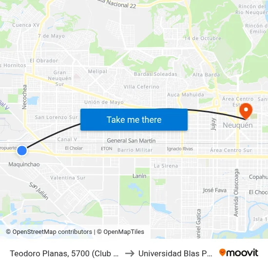 Teodoro Planas, 5700 (Club Unión) to Universidad Blas Pascal map