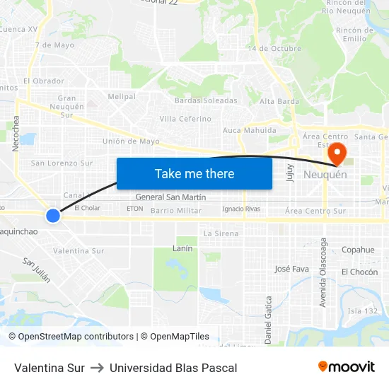 Valentina Sur to Universidad Blas Pascal map