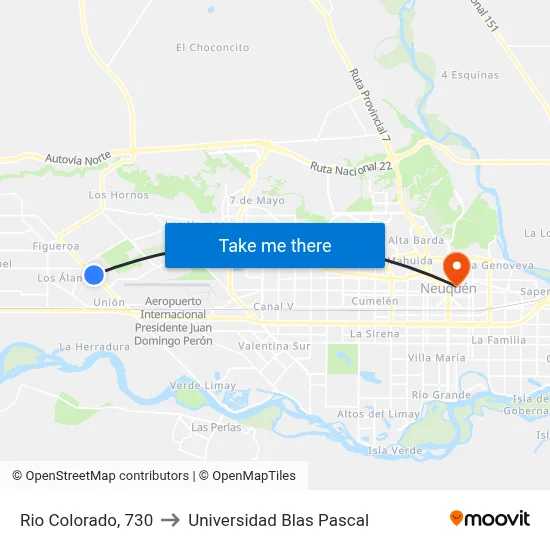 Rio Colorado, 730 to Universidad Blas Pascal map